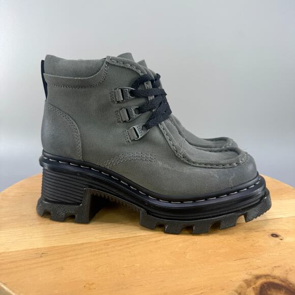 Dr Martens Corran 3I Womens Size 8 3-Eye Suede Heeled Boots Grey Wednesday NEW - Picture 1 of 8
